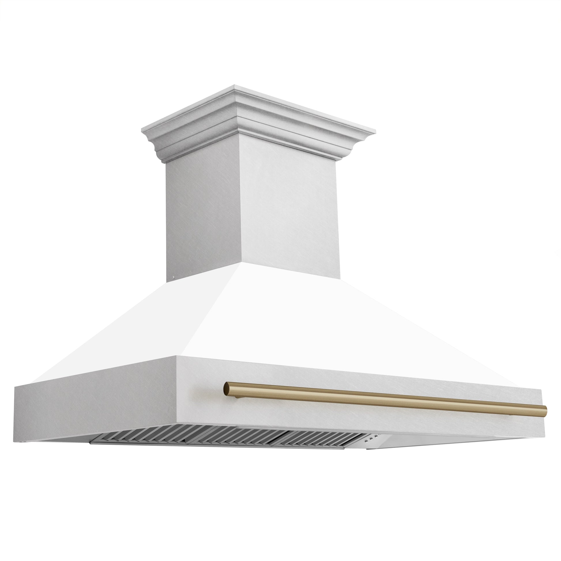 ZLINE 48" Autograph Edition DuraSnow Stainless Steel Range Hood With White Matte Shell and Champagne Bronze Handle