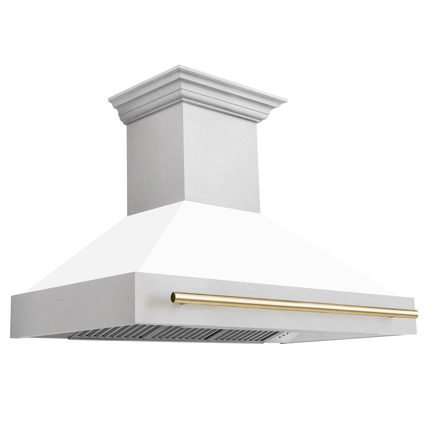 ZLINE 48" Autograph Edition DuraSnow Stainless Steel Range Hood With White Matte Shell and Gold Handle