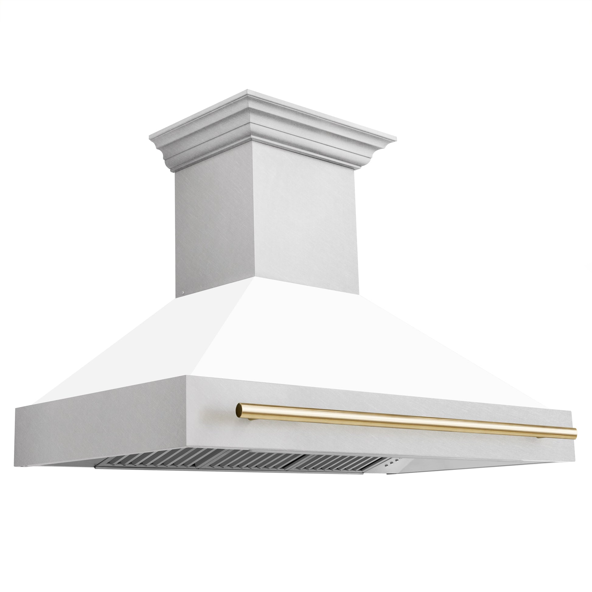 ZLINE 48" Autograph Edition DuraSnow Stainless Steel Range Hood With White Matte Shell and Gold Handle