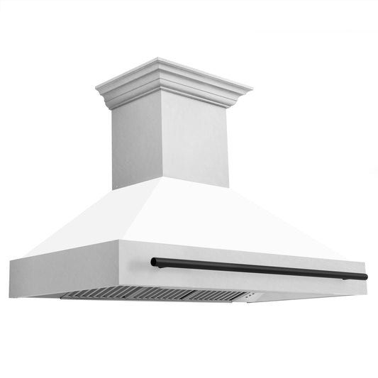 ZLINE 48" Autograph Edition DuraSnow Stainless Steel Range Hood With White Matte Shell and Matte Black Handle