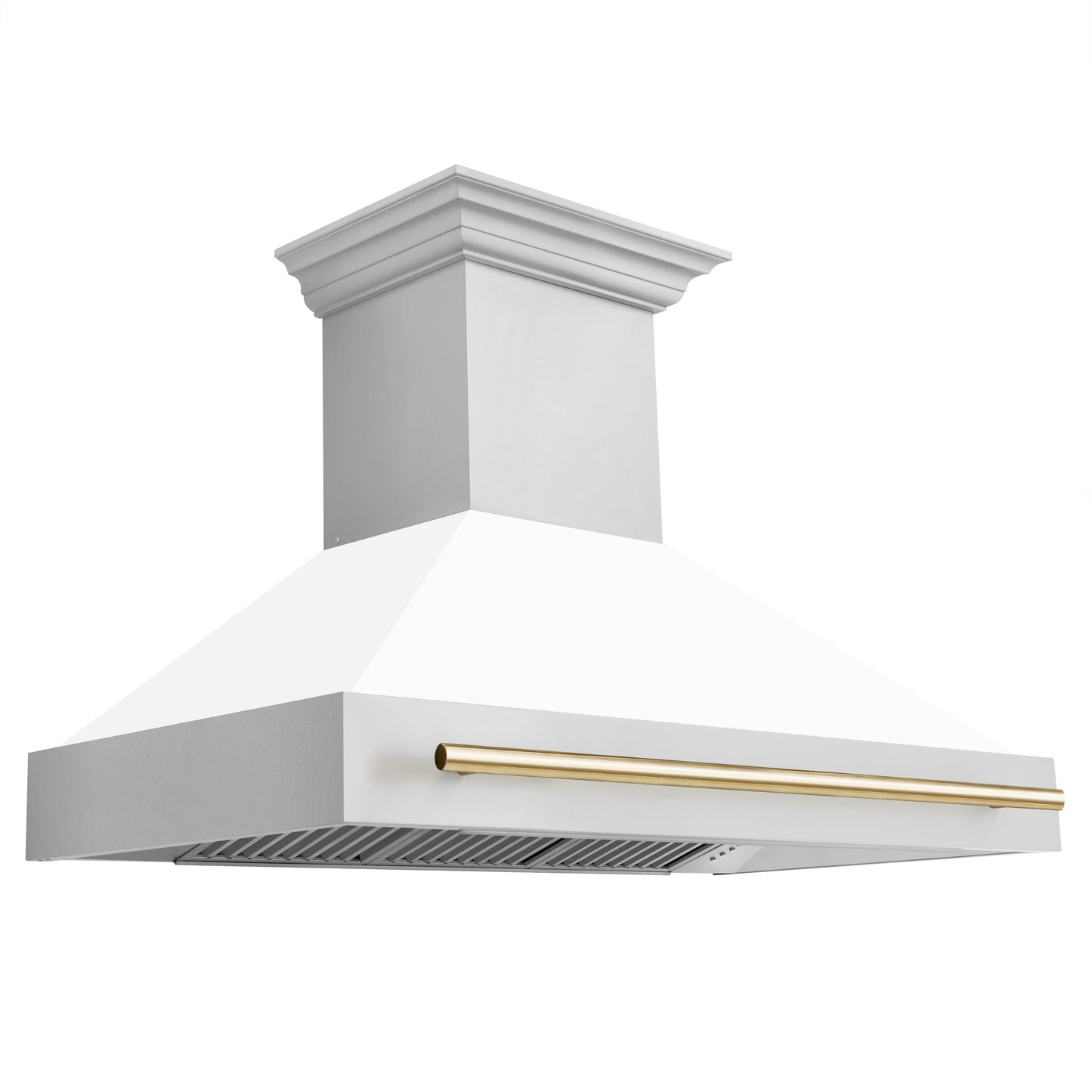 ZLINE 48" Autograph Edition Stainless Steel Range Hood With White Matte Shell and Gold Handle