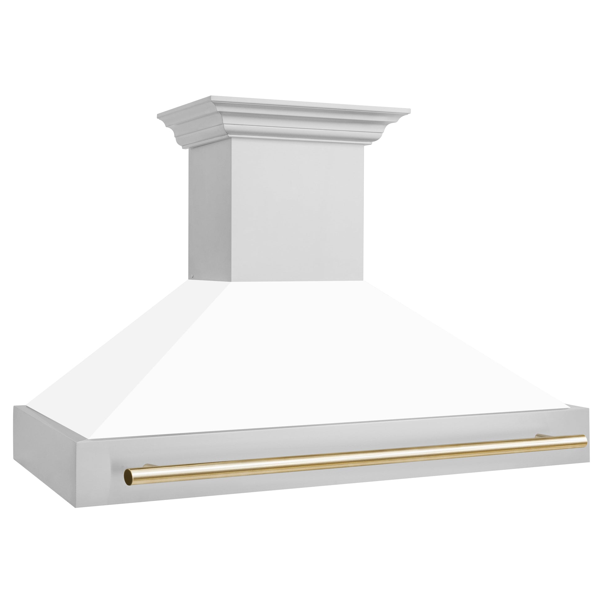 ZLINE 48" Autograph Edition Stainless Steel Range Hood With White Matte Shell and Gold Handle