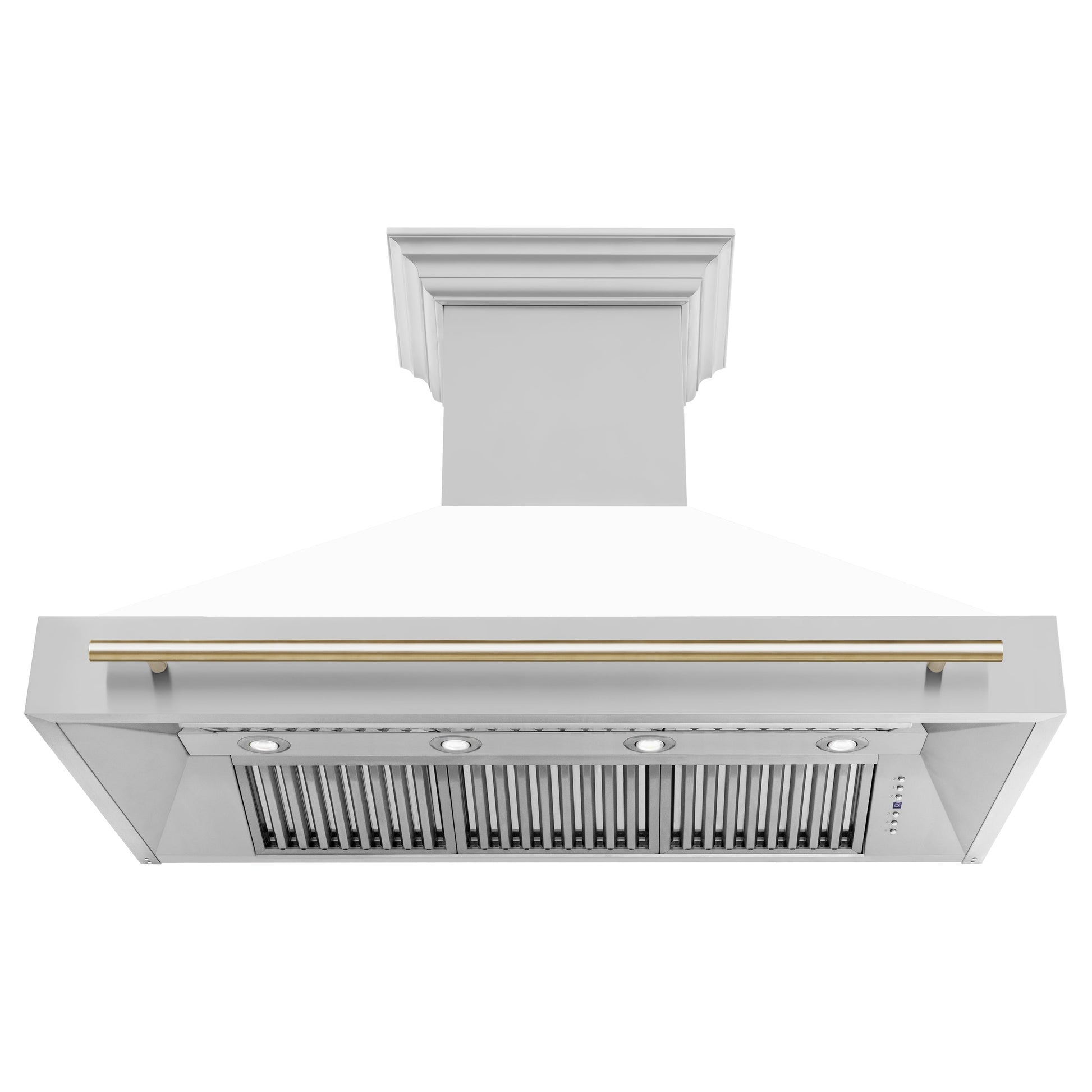 ZLINE 48" Autograph Edition Stainless Steel Range Hood With White Matte Shell and Gold Handle