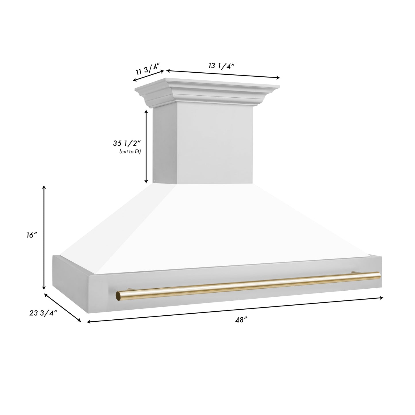 ZLINE 48" Autograph Edition Stainless Steel Range Hood With White Matte Shell and Gold Handle