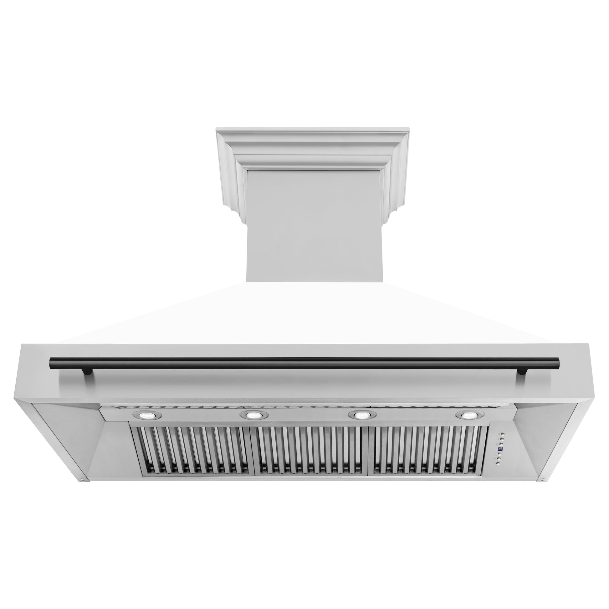 ZLINE 48" Autograph Edition Stainless Steel Wall Mount Range Hood With White Matte Shell and Matte Black Handle