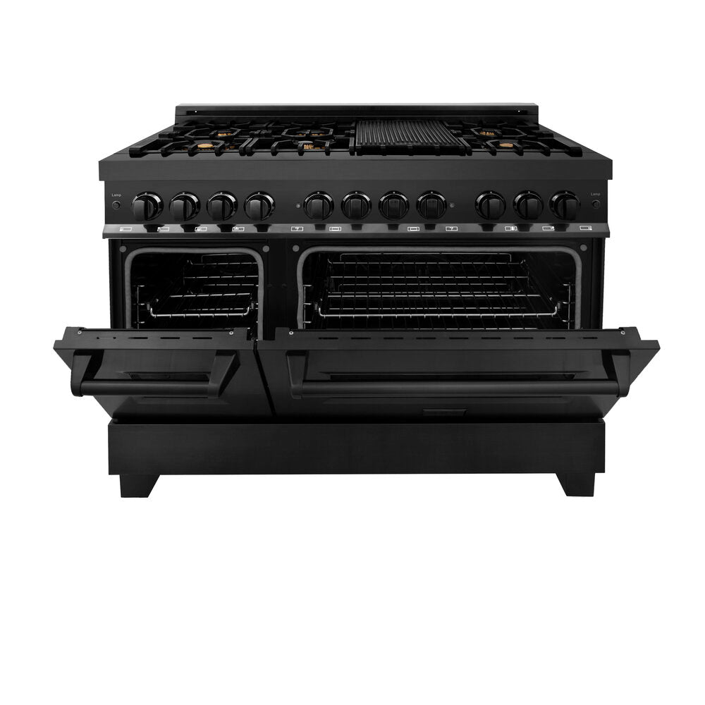 ZLINE 48" Black Stainless Dual Fuel Range With 7 Brass Burners and 6.0 cu.ft. Electric Oven