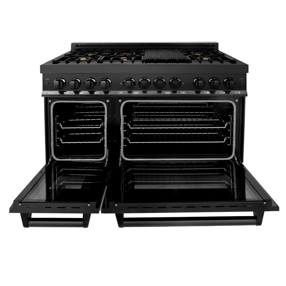 ZLINE 48" Black Stainless Dual Fuel Range With 7 Brass Burners and 6.0 cu.ft. Electric Oven