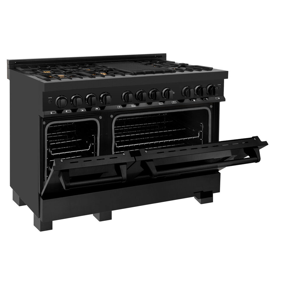 ZLINE 48" Black Stainless Dual Fuel Range With 7 Brass Burners and 6.0 cu.ft. Electric Oven