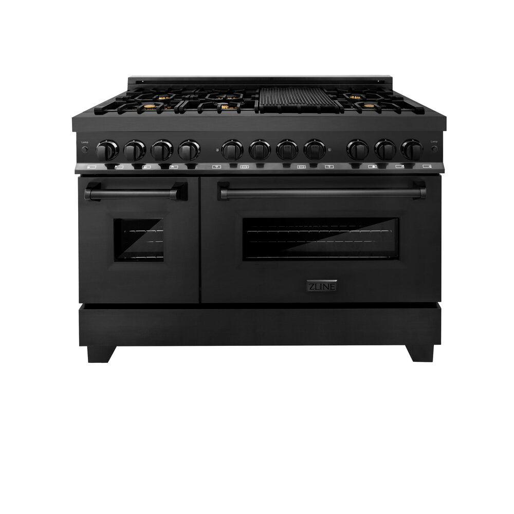 ZLINE 48" Black Stainless Dual Fuel Range With 7 Brass Burners and 6.0 cu.ft. Electric Oven