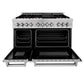 ZLINE 48" Professional 7 Burner Dual Fuel Range in DuraSnow Stainless Steel With Blue Gloss Door and 4.6 cu.ft. Electric Oven