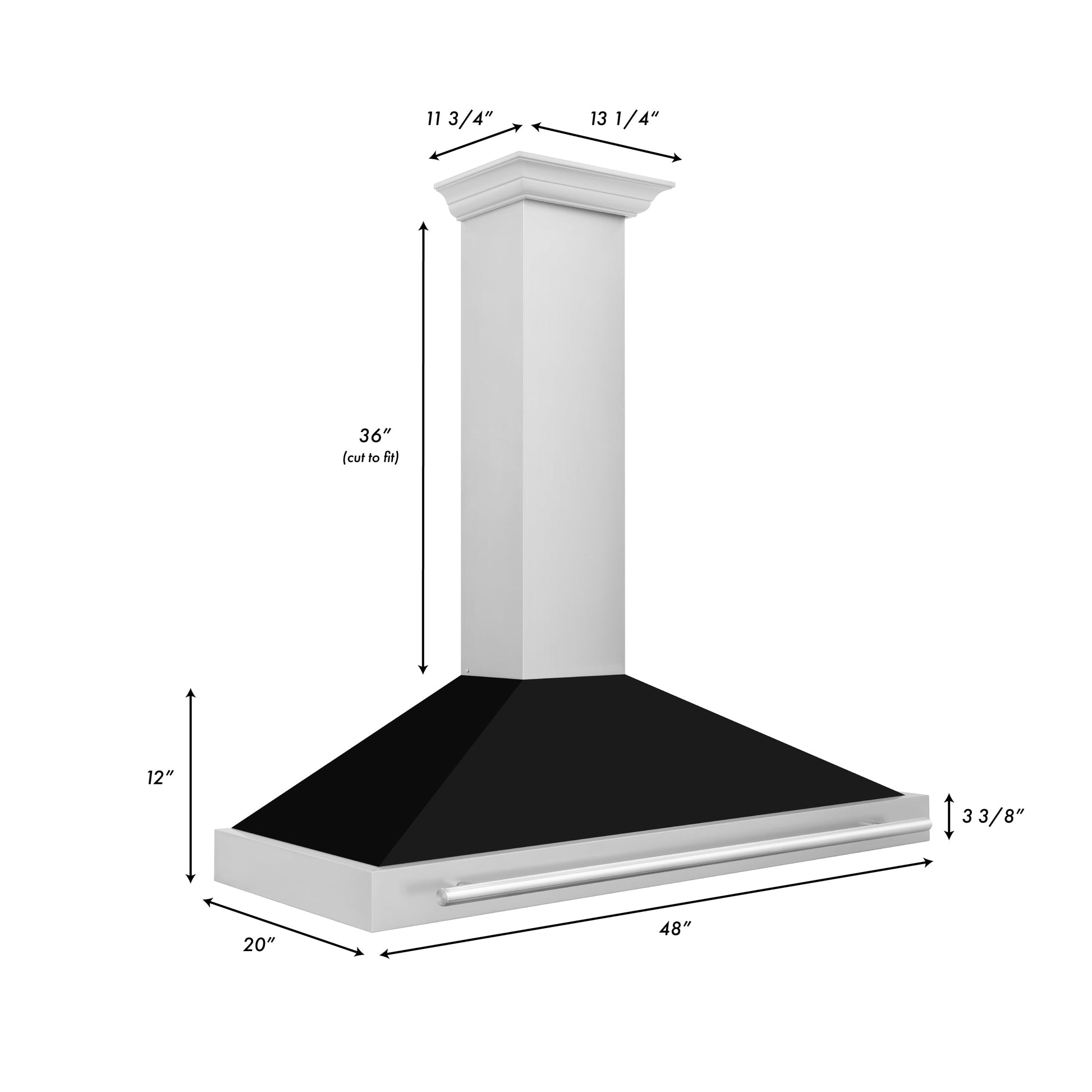 ZLINE 48" Stainless Steel Range Hood with Black Matte Shell and Stainless Steel Handle