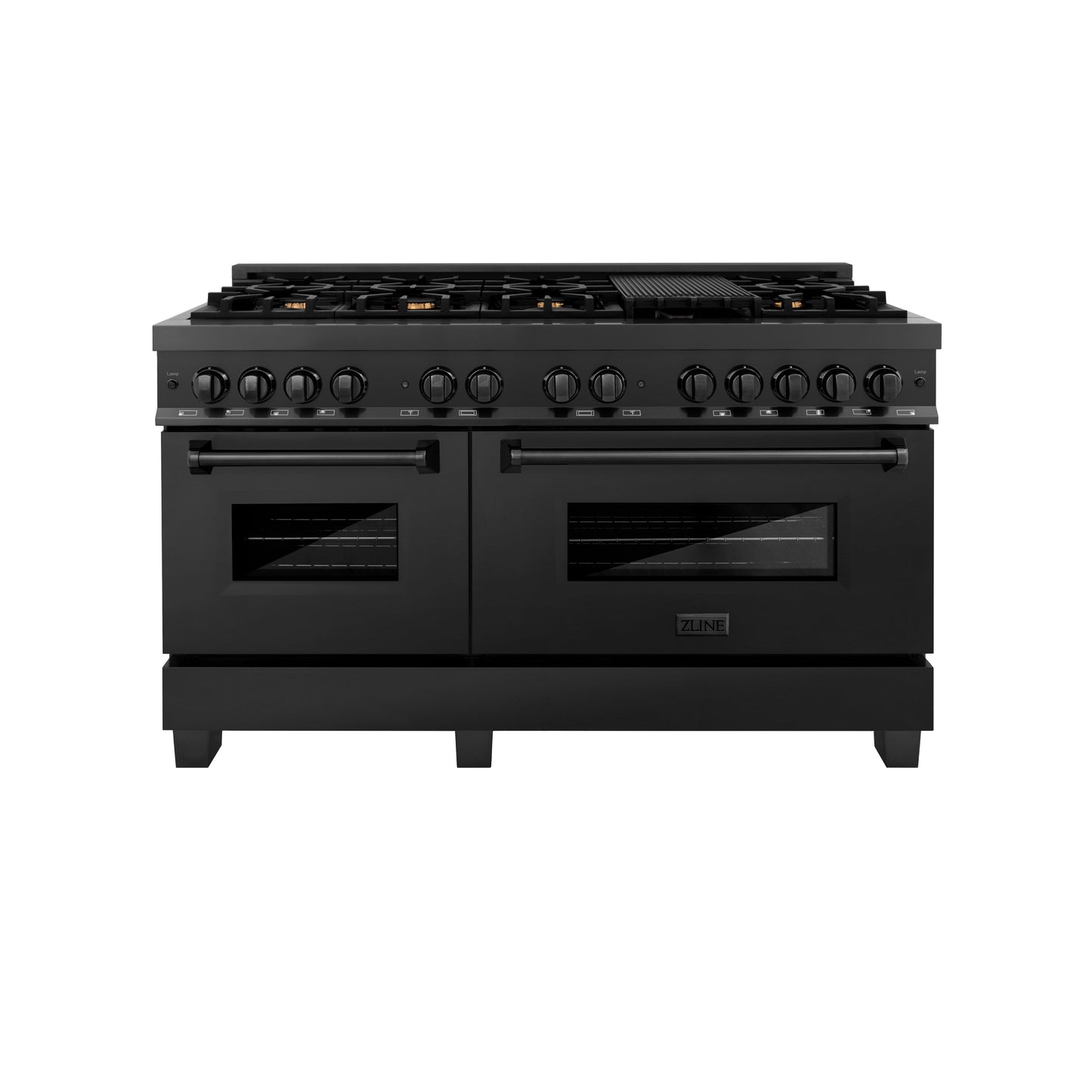 ZLINE 60" Black Stainless Steel Dual Fuel Range With Brass Burners and 7.4 cu. ft. Electric Oven