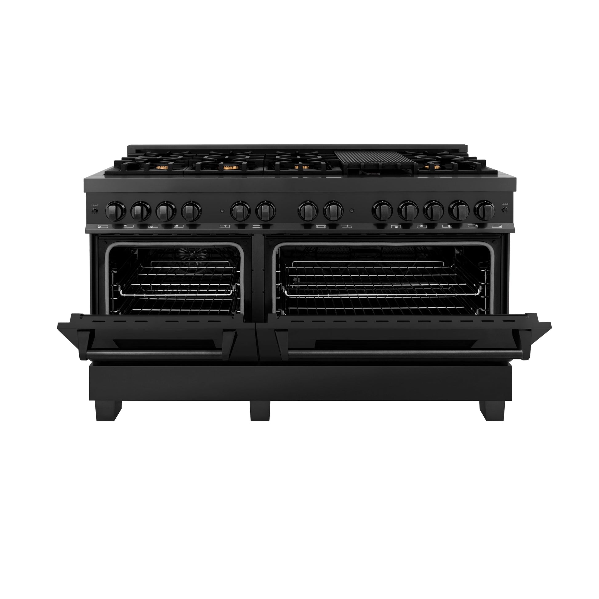 ZLINE 60" Black Stainless Steel Dual Fuel Range With Brass Burners and 7.4 cu. ft. Electric Oven