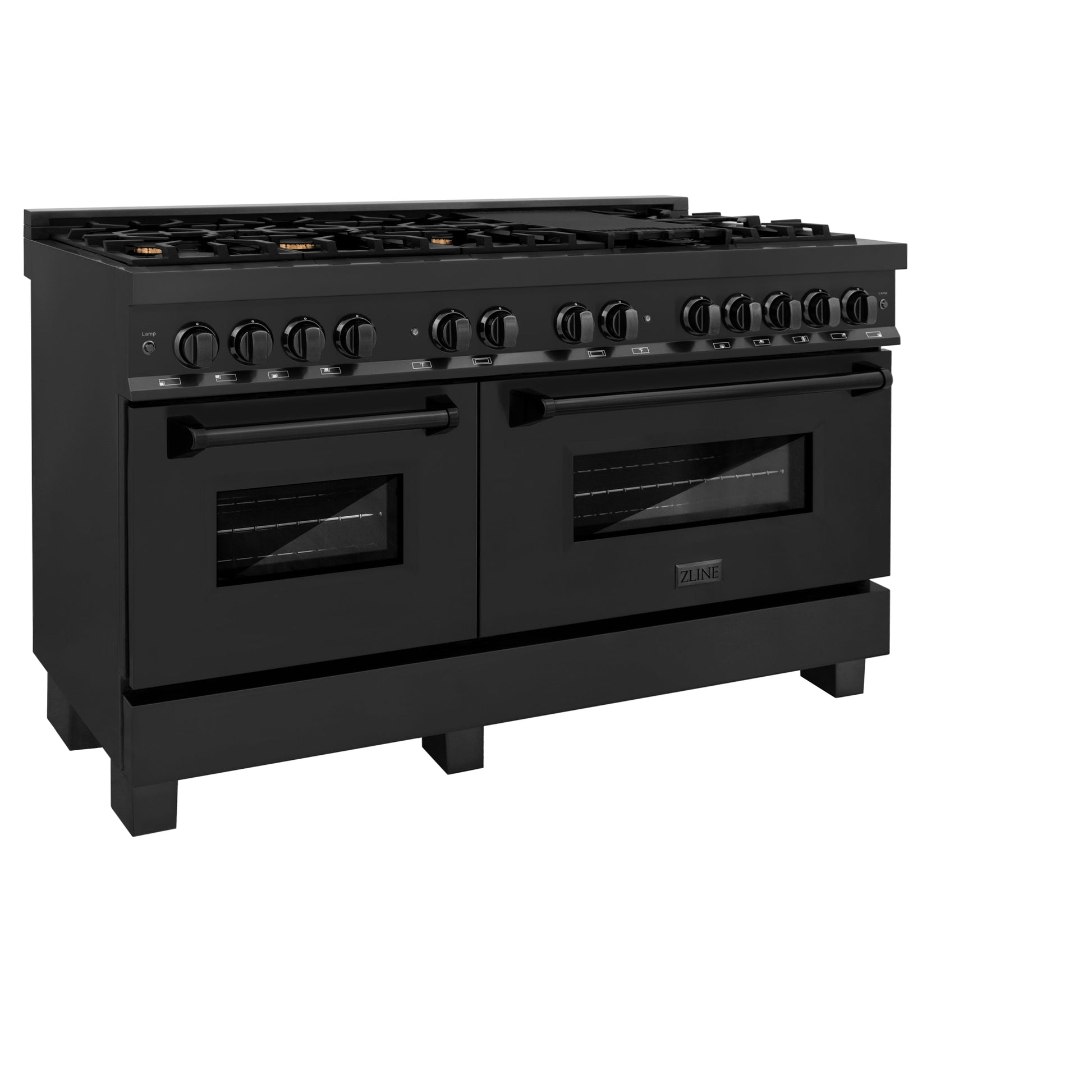 ZLINE 60" Black Stainless Steel Dual Fuel Range With Brass Burners and 7.4 cu. ft. Electric Oven