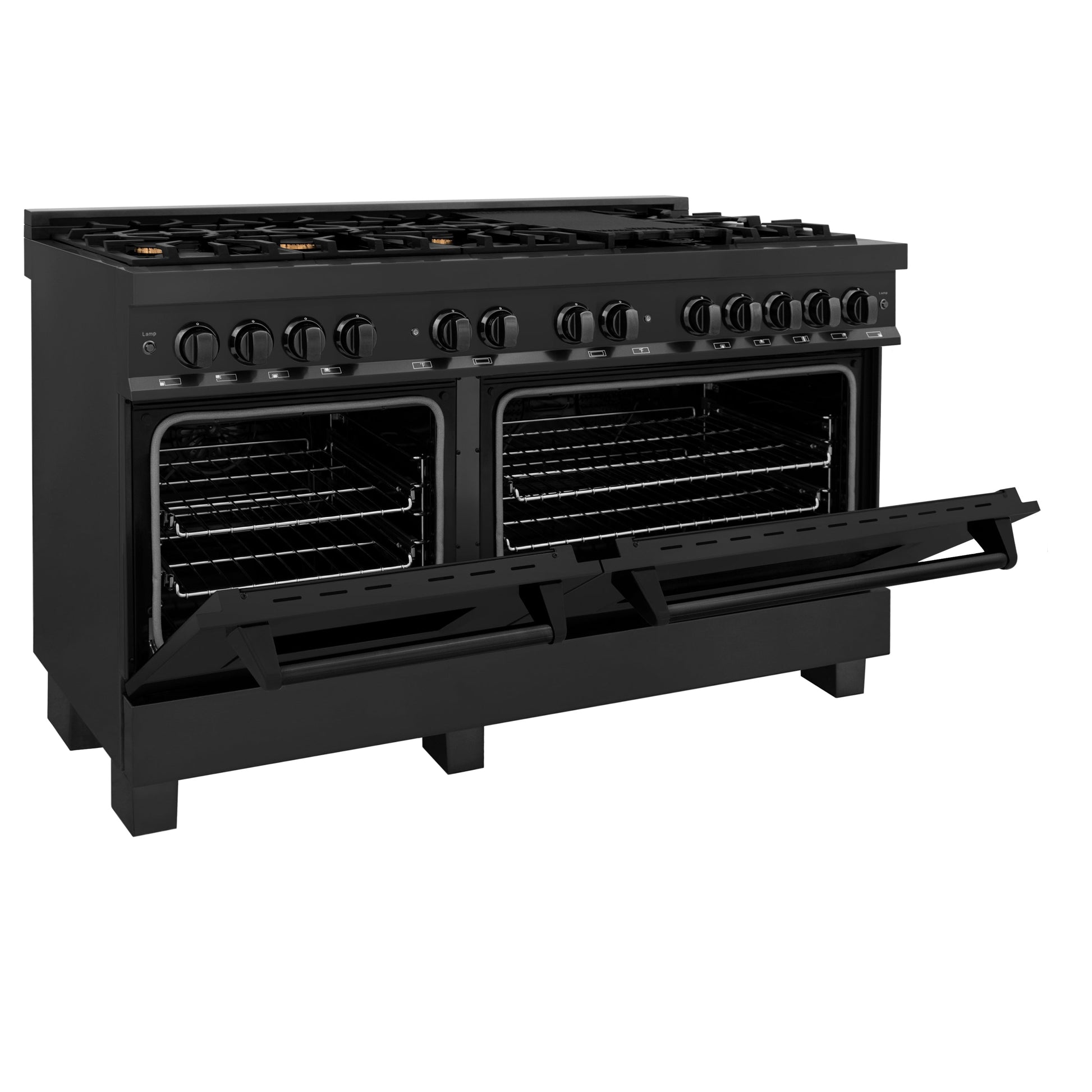 ZLINE 60" Black Stainless Steel Dual Fuel Range With Brass Burners and 7.4 cu. ft. Electric Oven