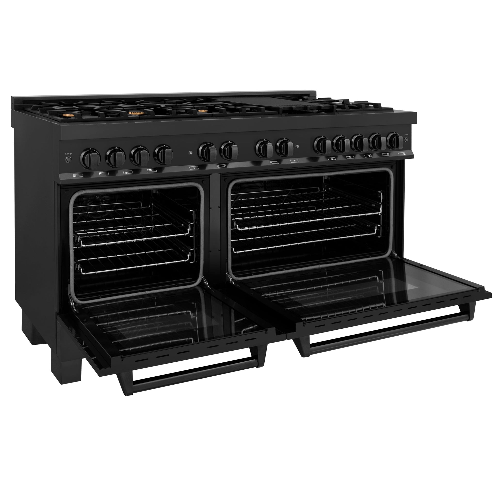 ZLINE 60" Black Stainless Steel Dual Fuel Range With Brass Burners and 7.4 cu. ft. Electric Oven