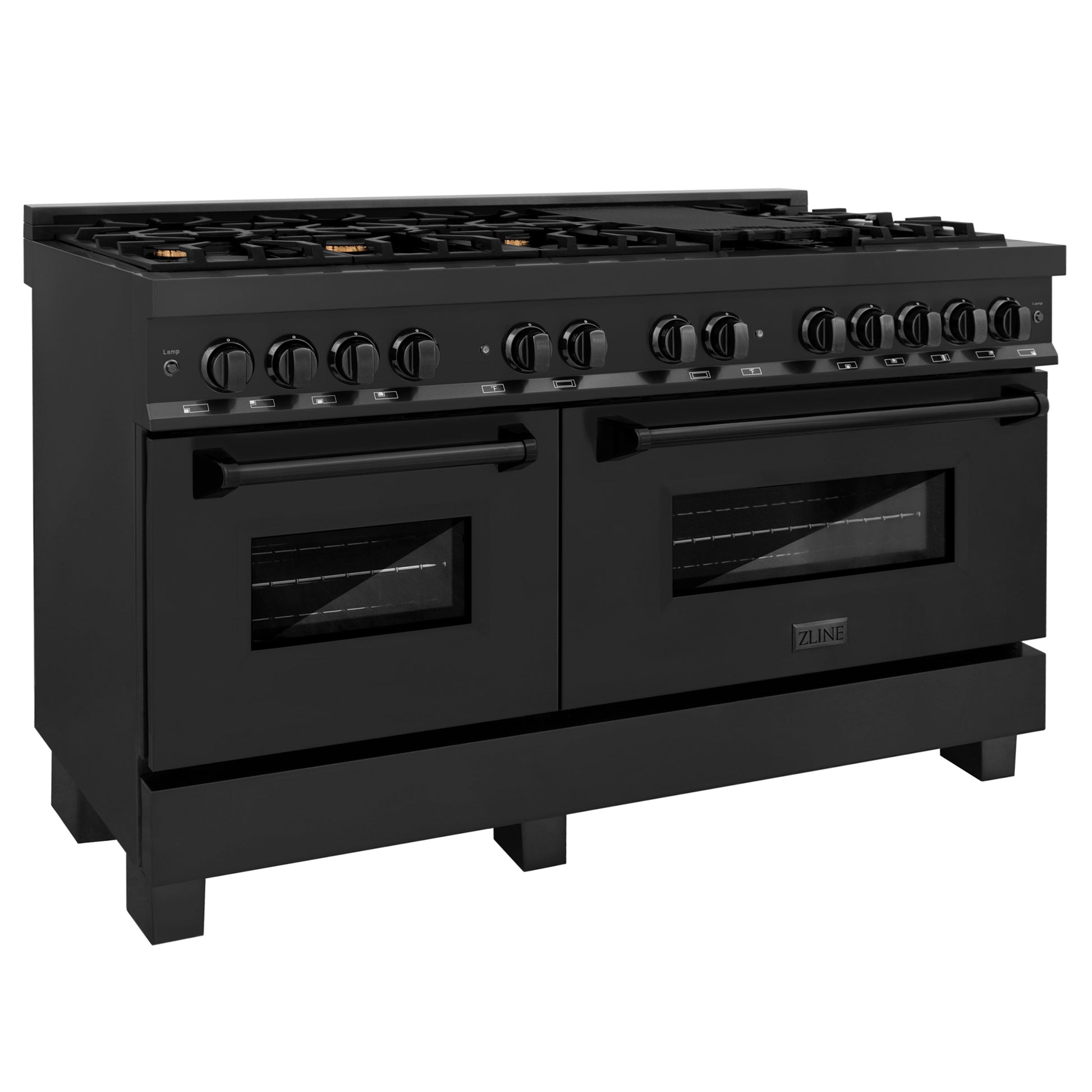 ZLINE 60" Black Stainless Steel Dual Fuel Range With Brass Burners and 7.4 cu. ft. Electric Oven