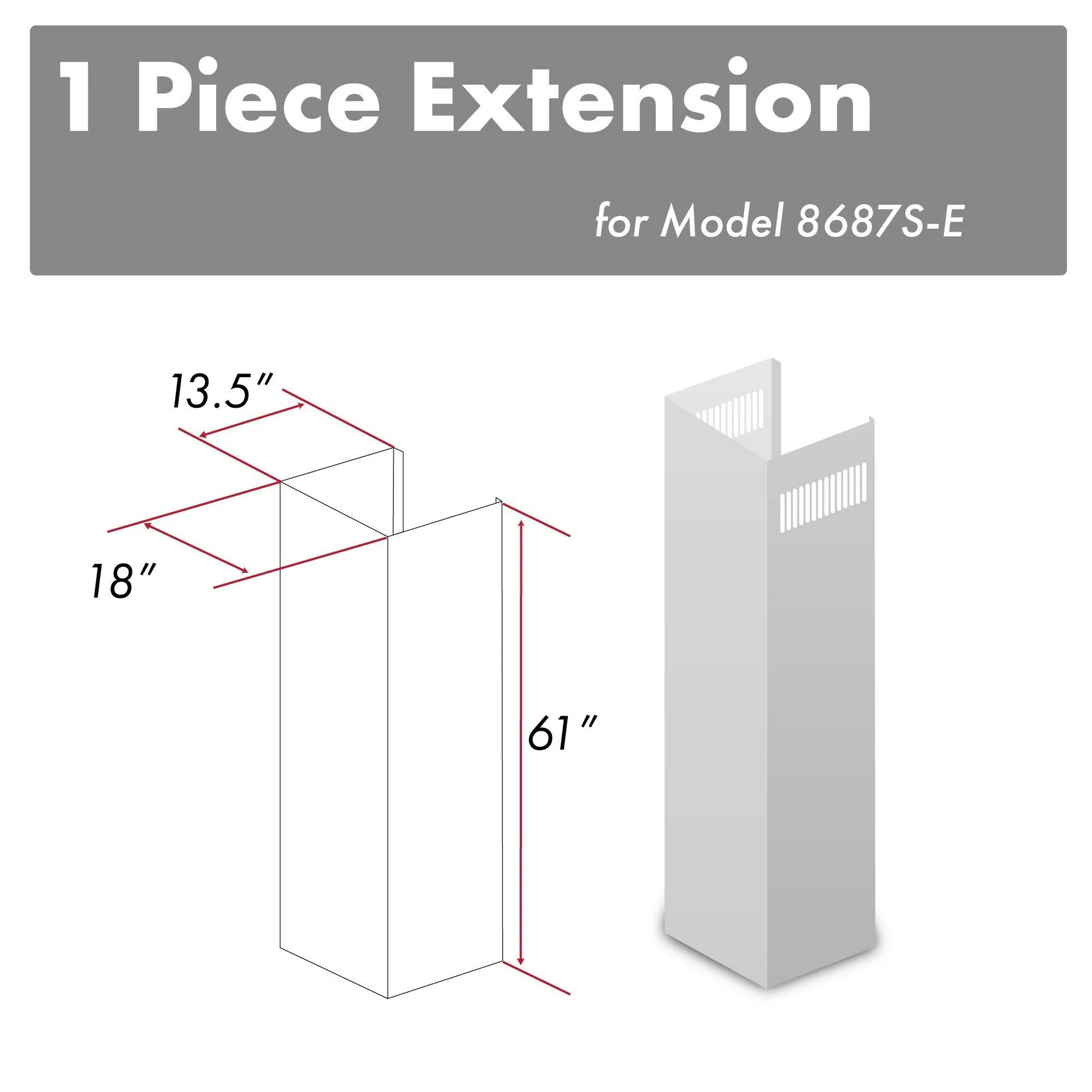 ZLINE 61" DuraSnow Stainless Steel Chimney Extension for Ceilings up to 12.5 ft. (8687S-E)