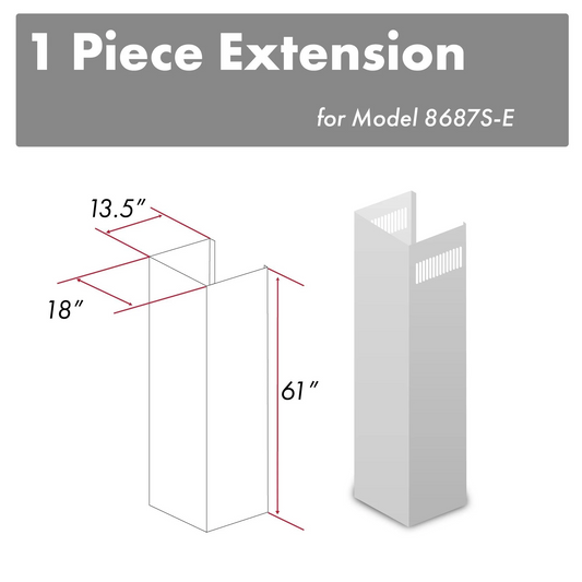 ZLINE 61" DuraSnow Stainless Steel Chimney Extension for Ceilings up to 12.5 ft. (8687S-E)