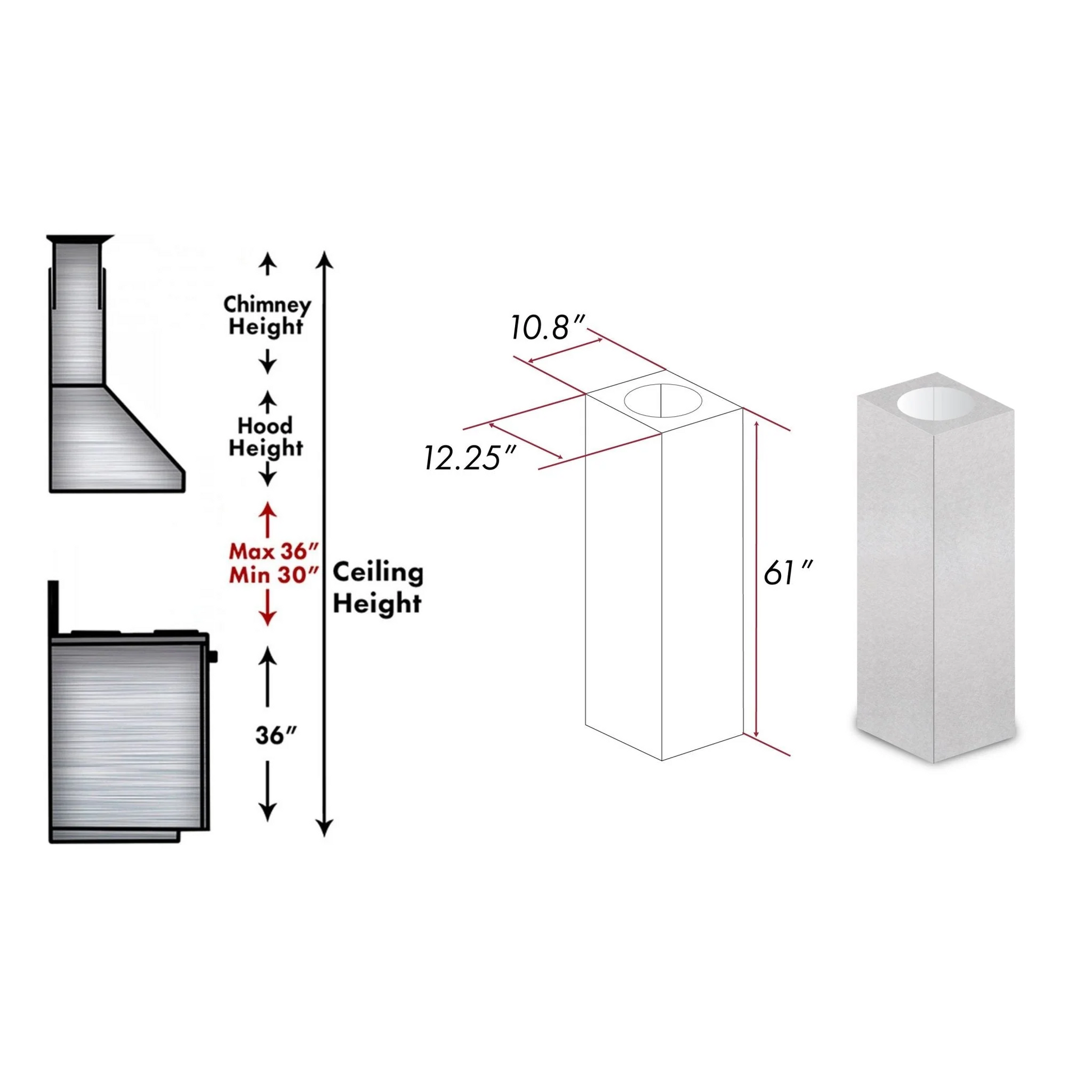 ZLINE 61" DuraSnow Stainless Steel Chimney Extension for Ceilings up to 12.5 ft. (8GL14iS-E)