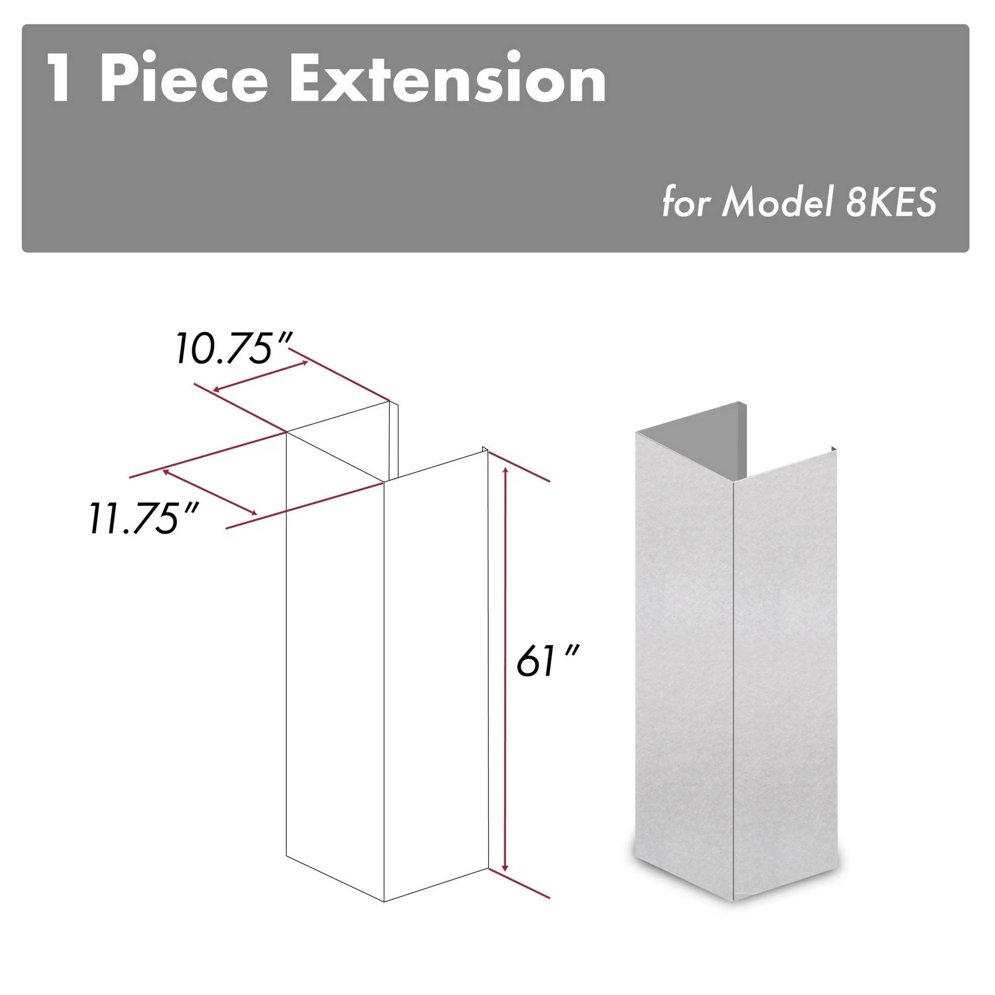 ZLINE 61" DuraSnow Stainless Steel Chimney Extension for Ceilings up to 12.5 ft. (8KES-E)