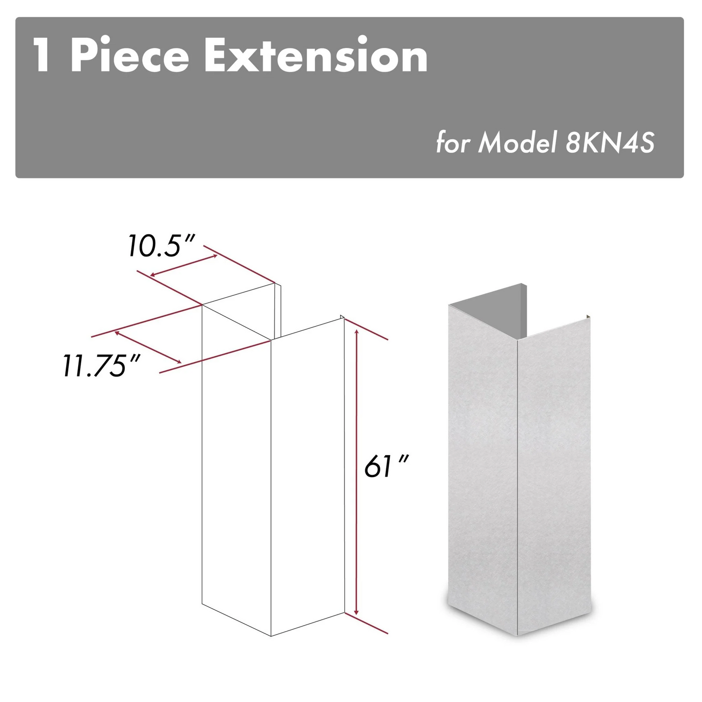 ZLINE 61" DuraSnow Stainless Steel Chimney Extension for Ceilings up to 12.5 ft. (8KN4S-E)