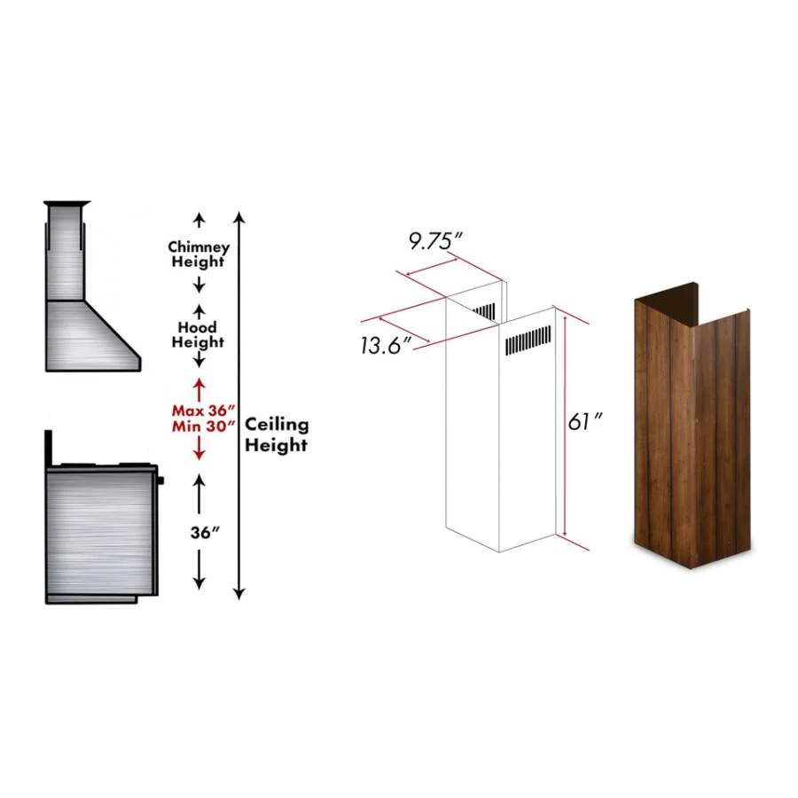 ZLINE 61" Wooden Chimney Extension for Ceilings up to 12 ft. (KPLL-E)