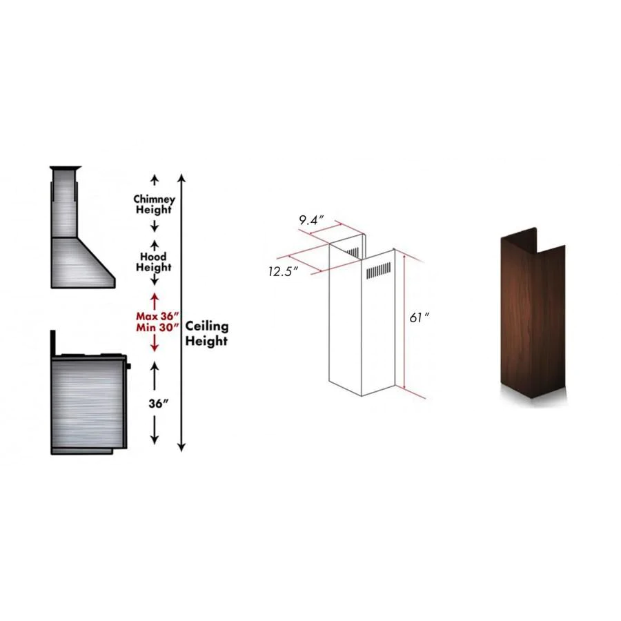 ZLINE 61" Wooden Chimney Extension for Ceilings up to 12.5 ft. (KBAR-E)