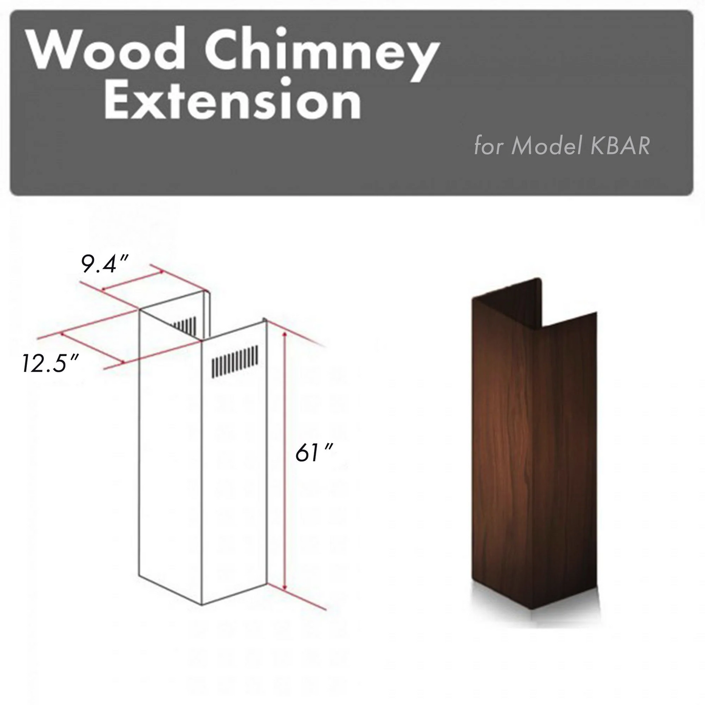 ZLINE 61" Wooden Chimney Extension for Ceilings up to 12.5 ft. (KBAR-E)