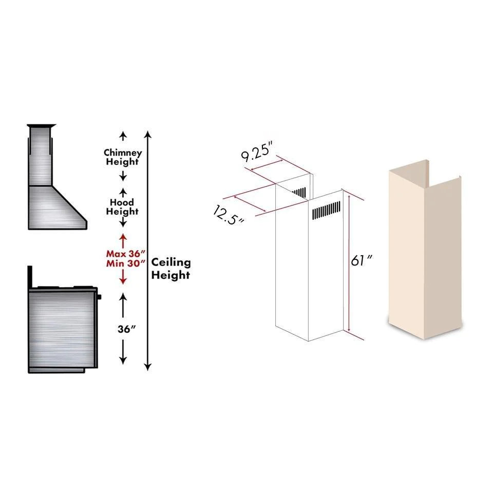 ZLINE 61" Wooden Chimney Extension for Ceilings up to 12.5 ft. (KBUF-E)