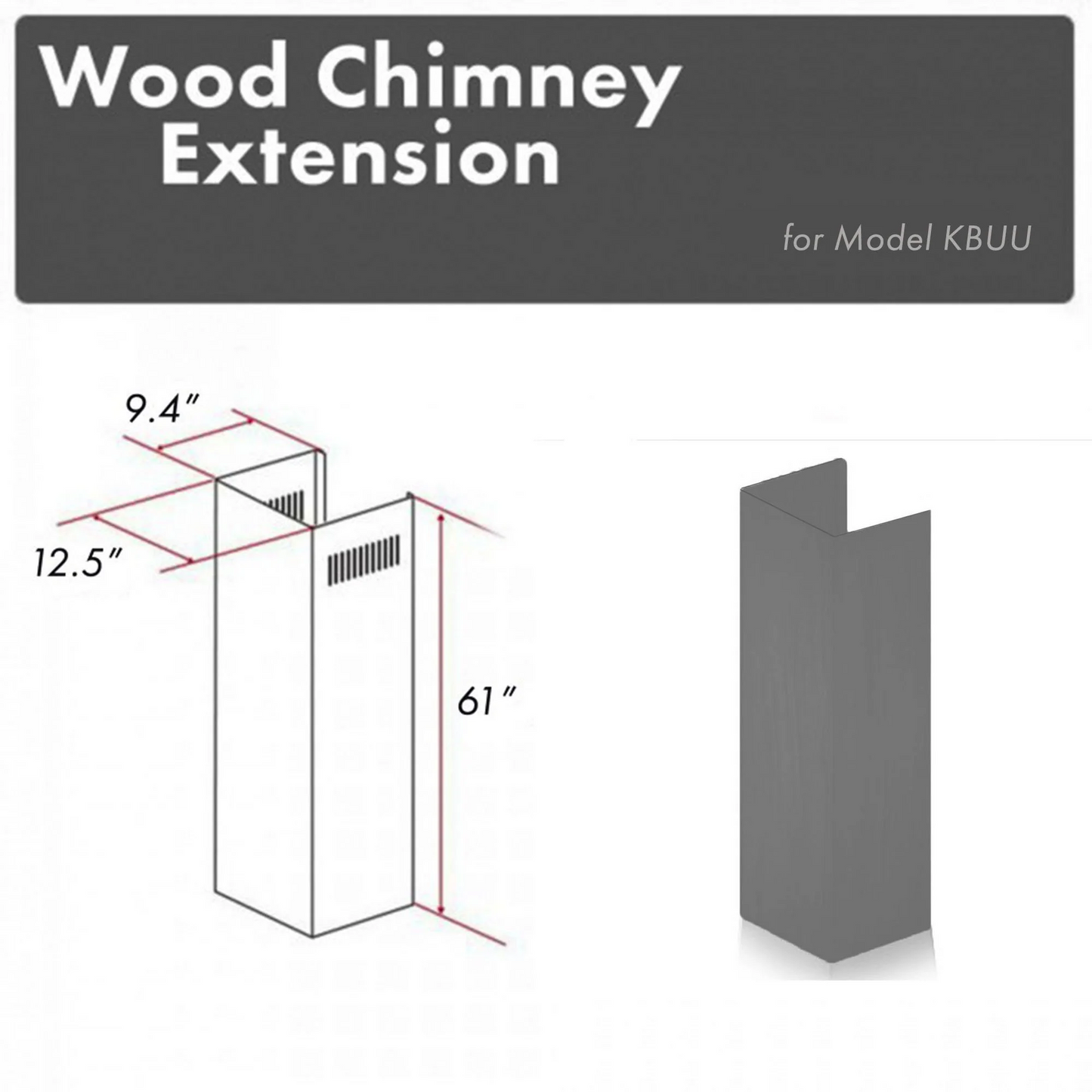 ZLINE 61" Wooden Chimney Extension for Ceilings up to 12.5 ft. (KBUU-E)