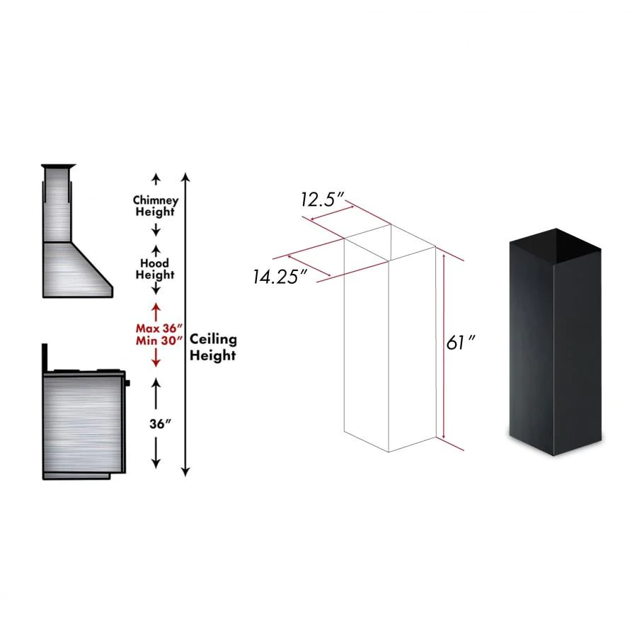 ZLINE 61" Wooden Chimney Extension for Ceilings up to 12.5 ft. (KBiCC-E)