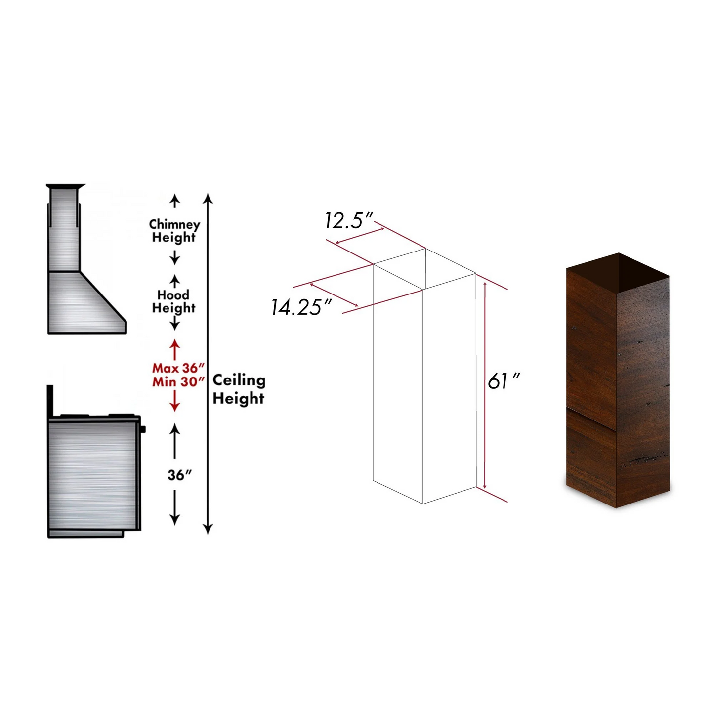 ZLINE 61" Wooden Chimney Extension for Ceilings up to 12.5 ft. (KBiTT-E)