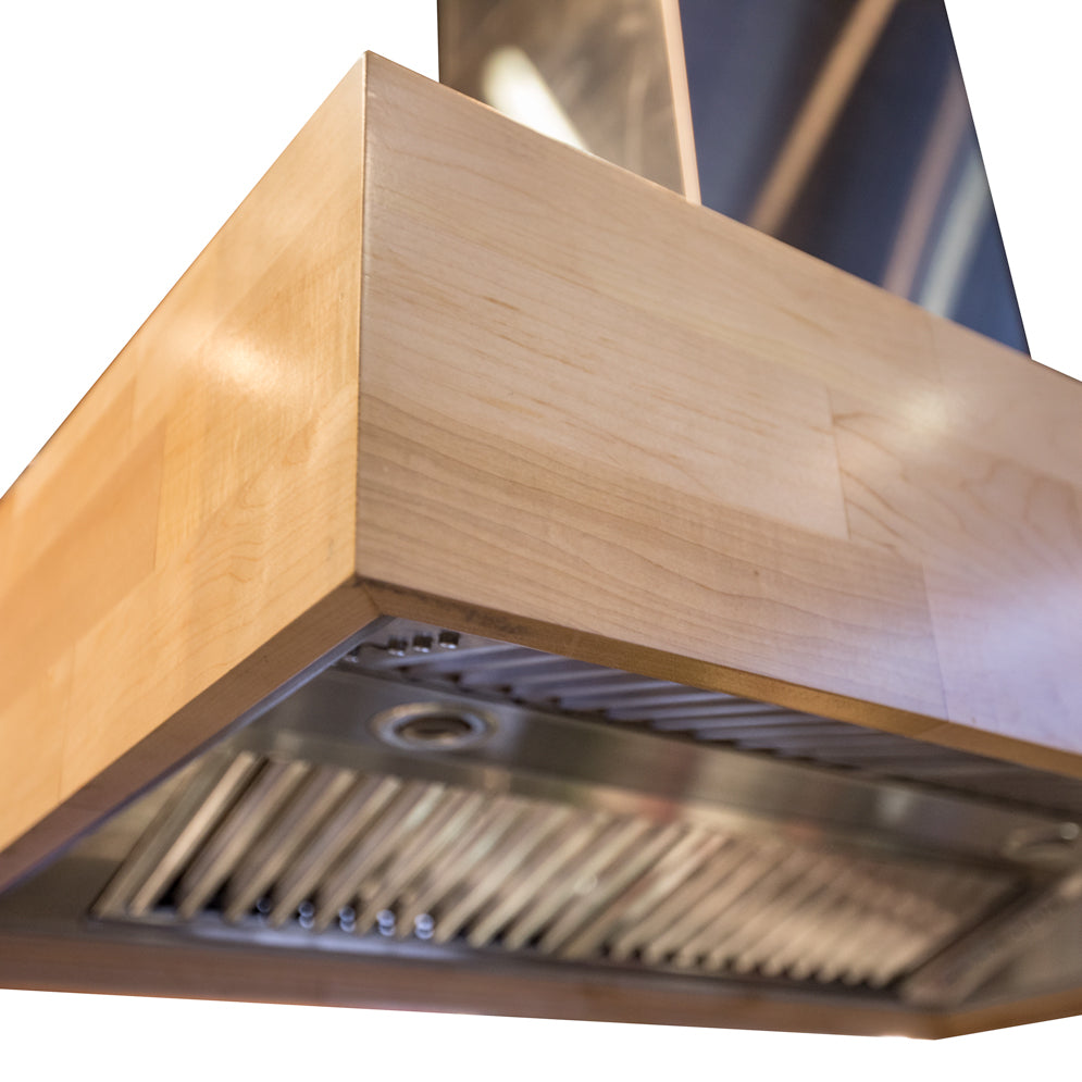 ZLINE 681iM-RS 30" Remote Blower Designer Series Wooden Island Mount Range Hood in Butcher Block