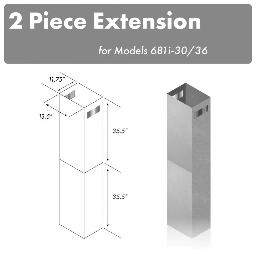 ZLINE 71" Stainless Steel Extended Chimney (2PCEXT-681i-30/36)