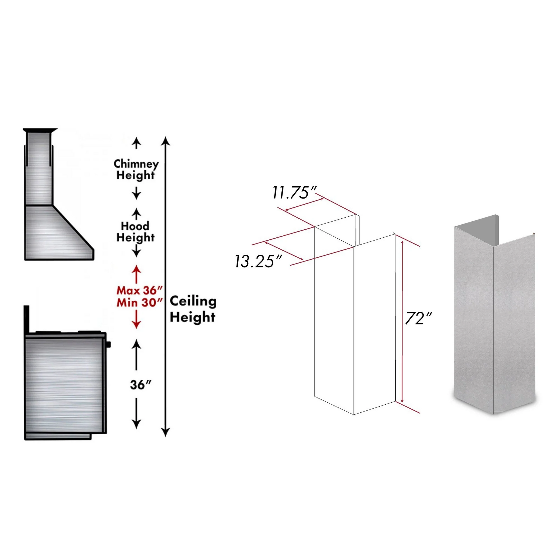 ZLINE 72" DuraSnow Stainless Steel Extended Chimney and Crown (8654-E)