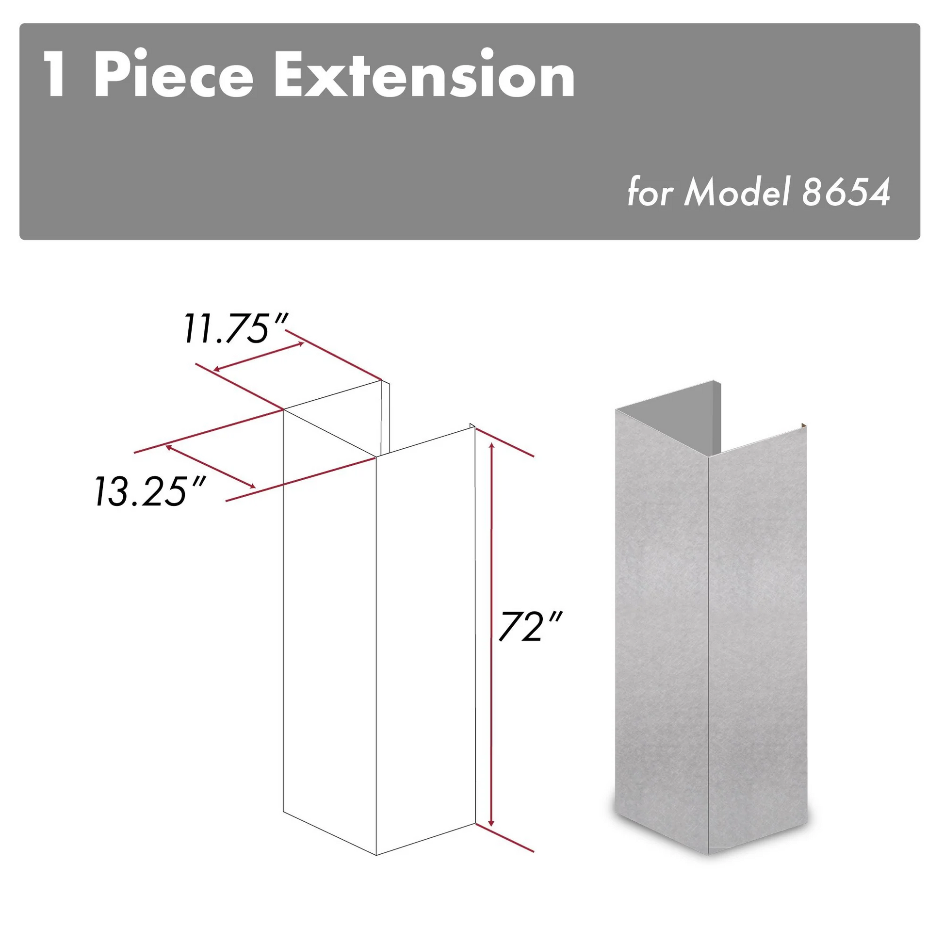 ZLINE 72" DuraSnow Stainless Steel Extended Chimney and Crown (8654-E)