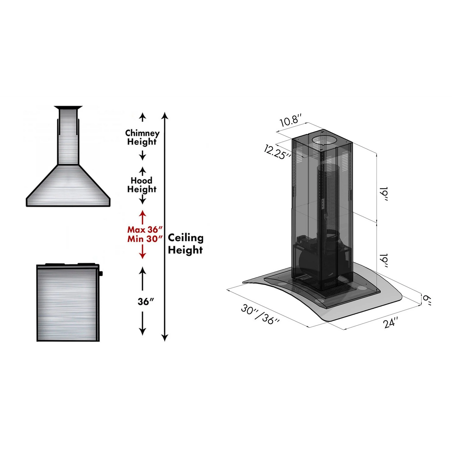 ZLINE 8GL14iS 30" DuraSnow Stainless Steel Island Mount Range Hood With Glass