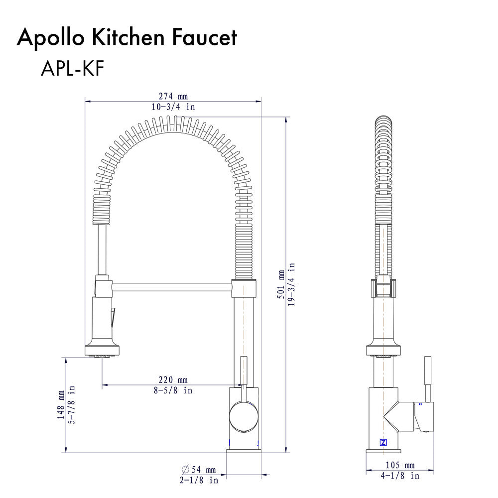 ZLINE Apollo Brushed Nickel Single Hole 1.8 GPM Kitchen Faucet With Pull Out Spray Wand