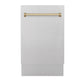 ZLINE Autograph Edition 18" DuraSnow Stainless Compact 3rd Rack Top Control Dishwasher Steel With Champagne Bronze Handle