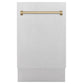 ZLINE Autograph Edition 18" DuraSnow Stainless Compact 3rd Rack Top Control Dishwasher Steel With Champagne Bronze Handle