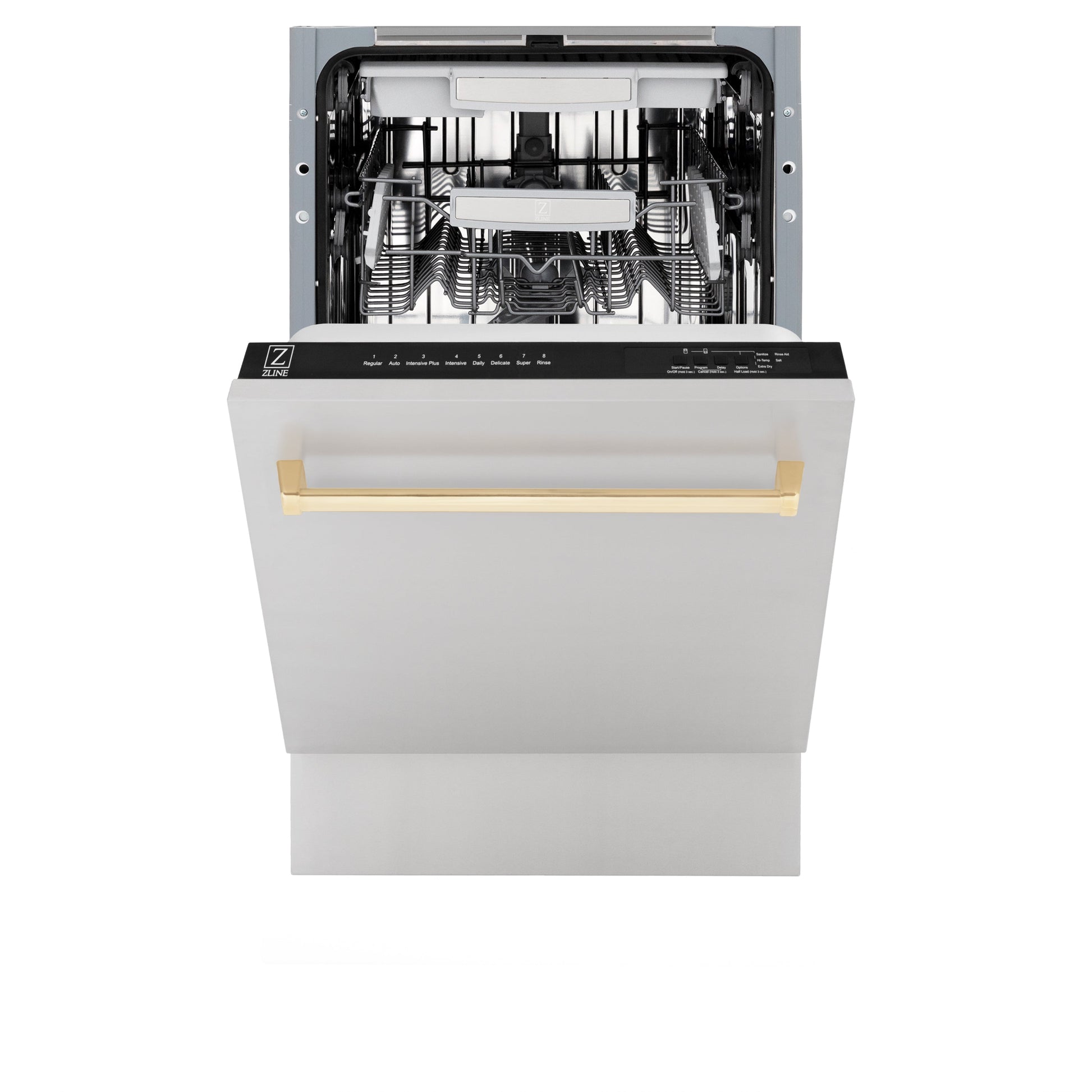 ZLINE Autograph Edition 18" Stainless Steel Compact 3rd Rack Top Control Dishwasher With Champagne Bronze Handle