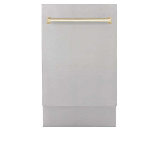 ZLINE Autograph Edition 18" Stainless Steel Compact 3rd Rack Top Control Dishwasher With Champagne Bronze Handle