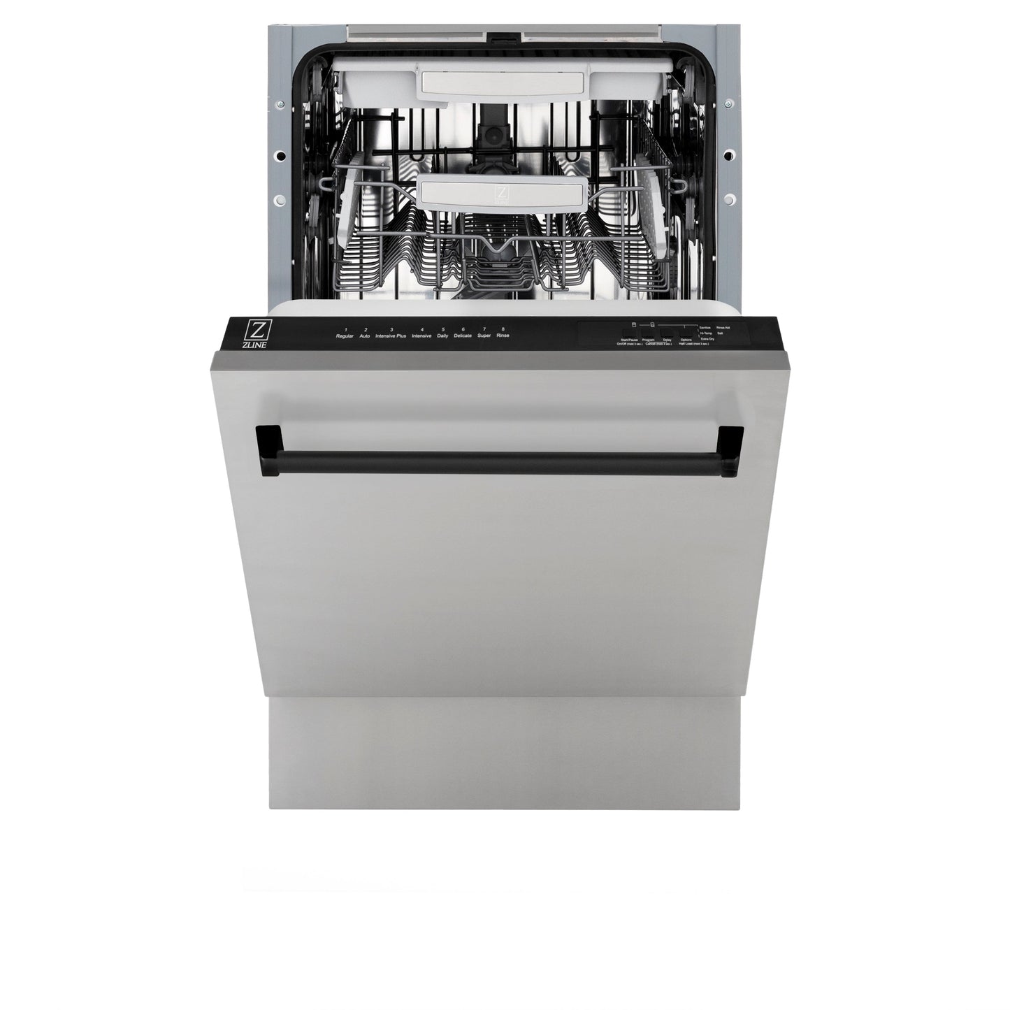 ZLINE Autograph Edition 18" Stainless Steel Compact 3rd Rack Top Control Dishwasher With Matte Black Handle