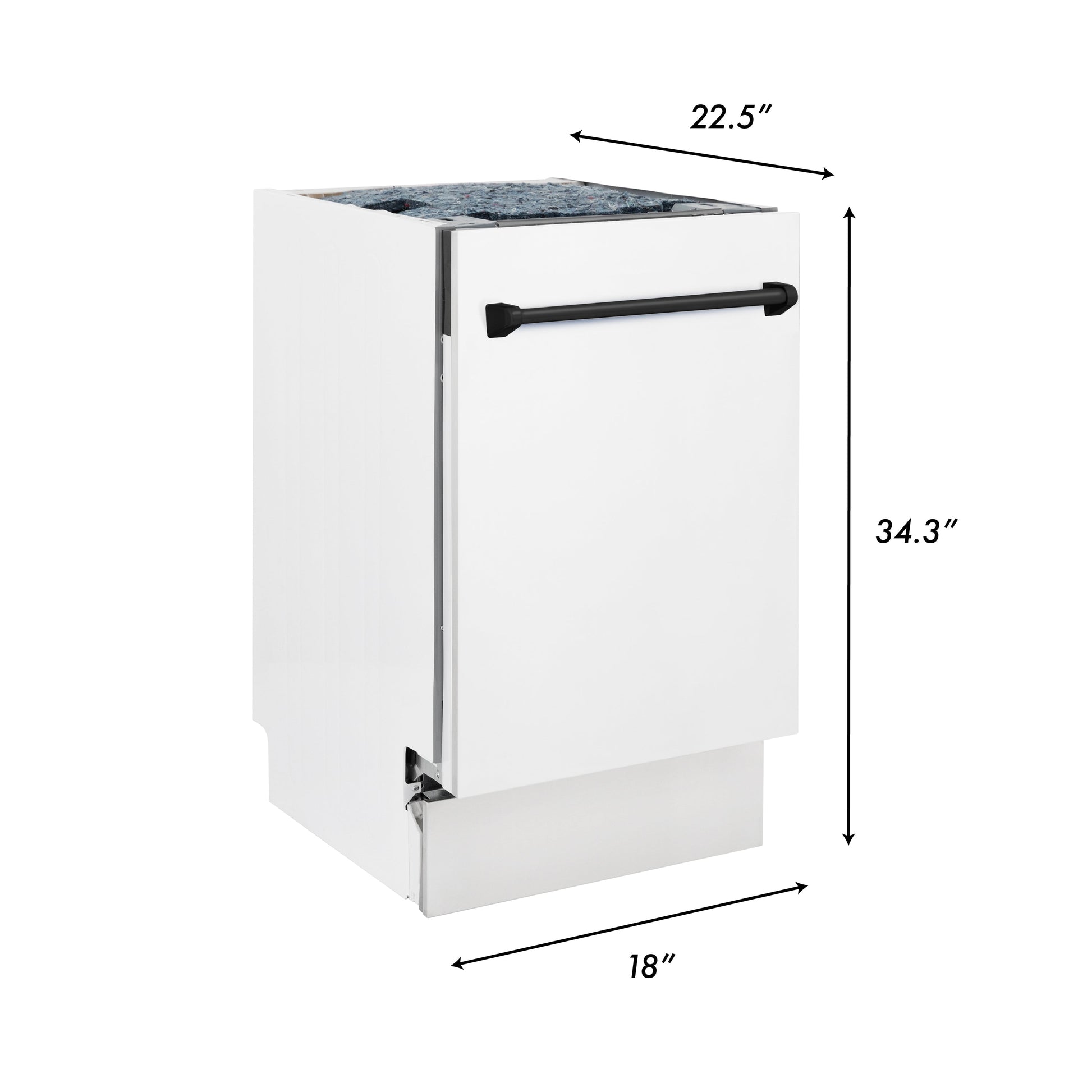 ZLINE Autograph Edition 18" White Matte Compact 3rd Rack Top Control Dishwasher With Champagne Bronze Handle