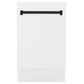 ZLINE Autograph Edition 18" White Matte Compact 3rd Rack Top Control Dishwasher With Champagne Bronze Handle