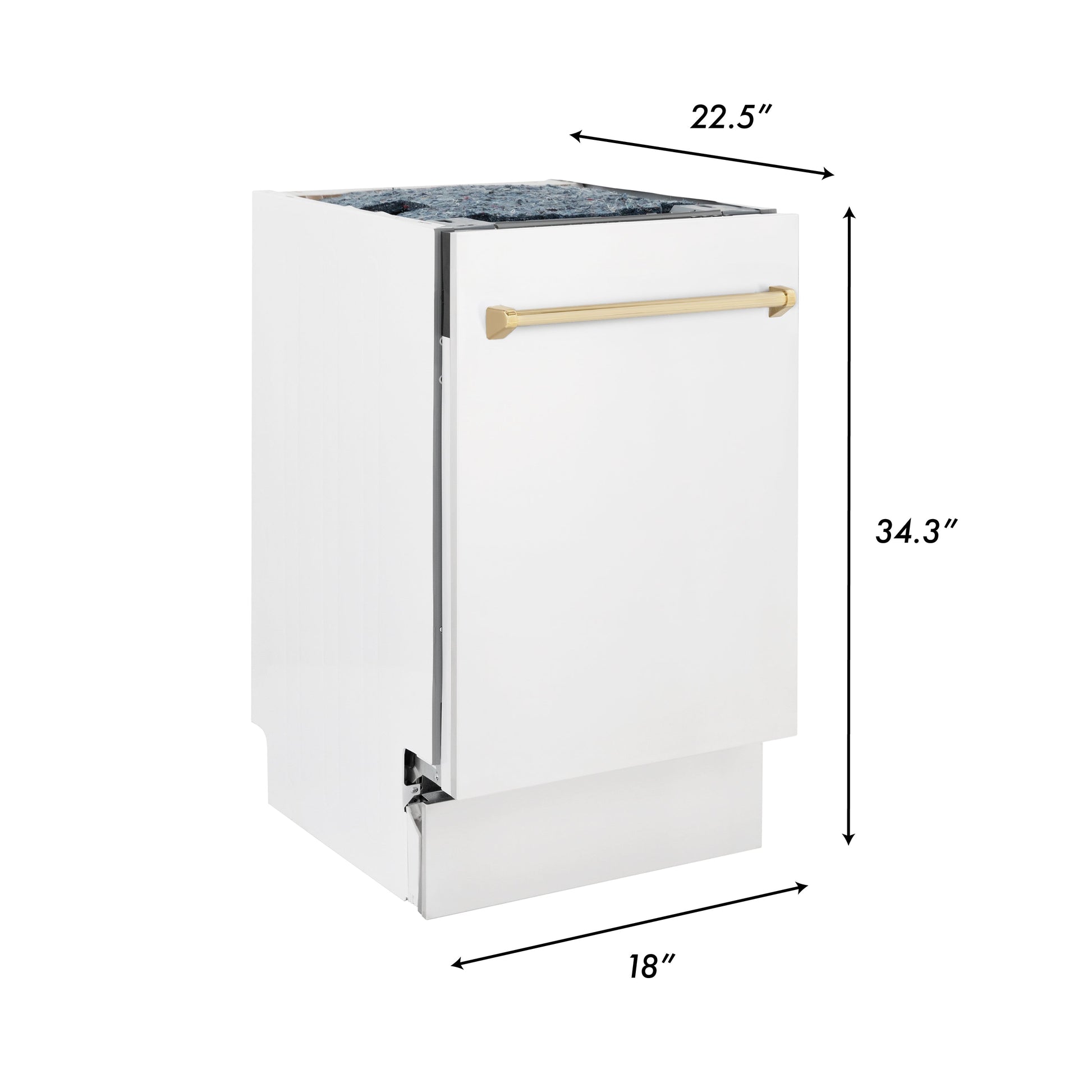 ZLINE Autograph Edition 18" White Matte Compact 3rd Rack Top Control Dishwasher With Gold Handle