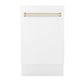 ZLINE Autograph Edition 18" White Matte Compact 3rd Rack Top Control Dishwasher With Gold Handle