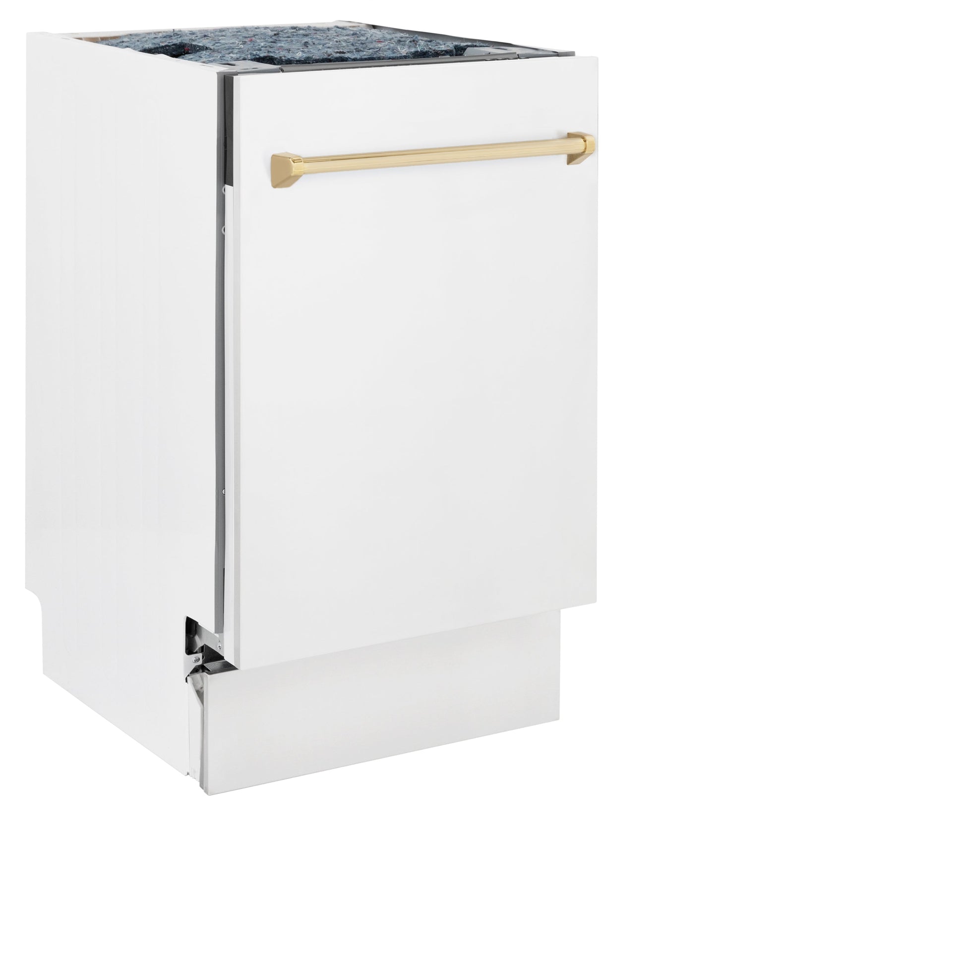 ZLINE Autograph Edition 18" White Matte Compact 3rd Rack Top Control Dishwasher With Gold Handle