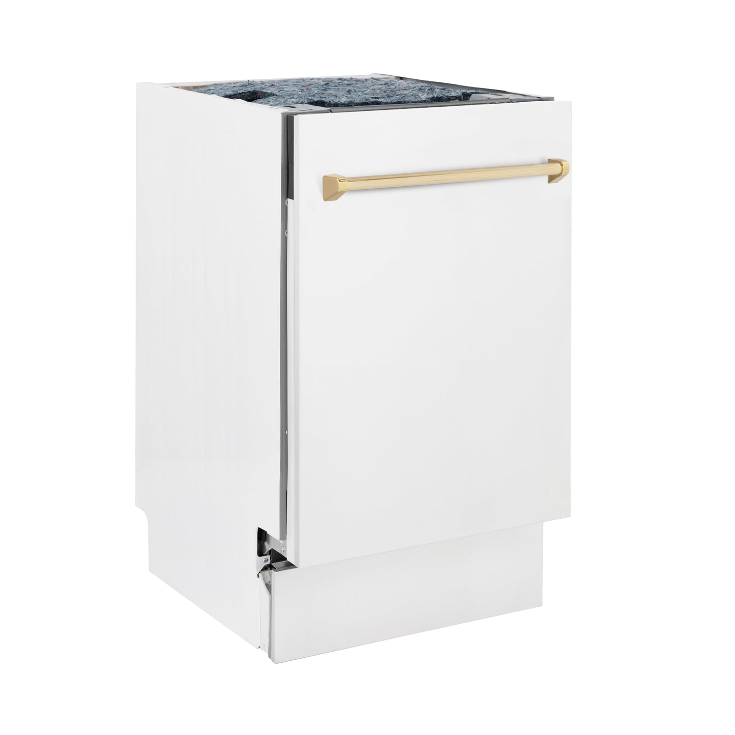 ZLINE Autograph Edition 18" White Matte Compact 3rd Rack Top Control Dishwasher With Gold Handle